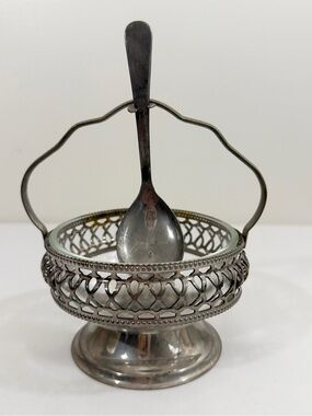 Vintage Sheffield England Silver Plated Pierced Jam Condiment Caddy Set